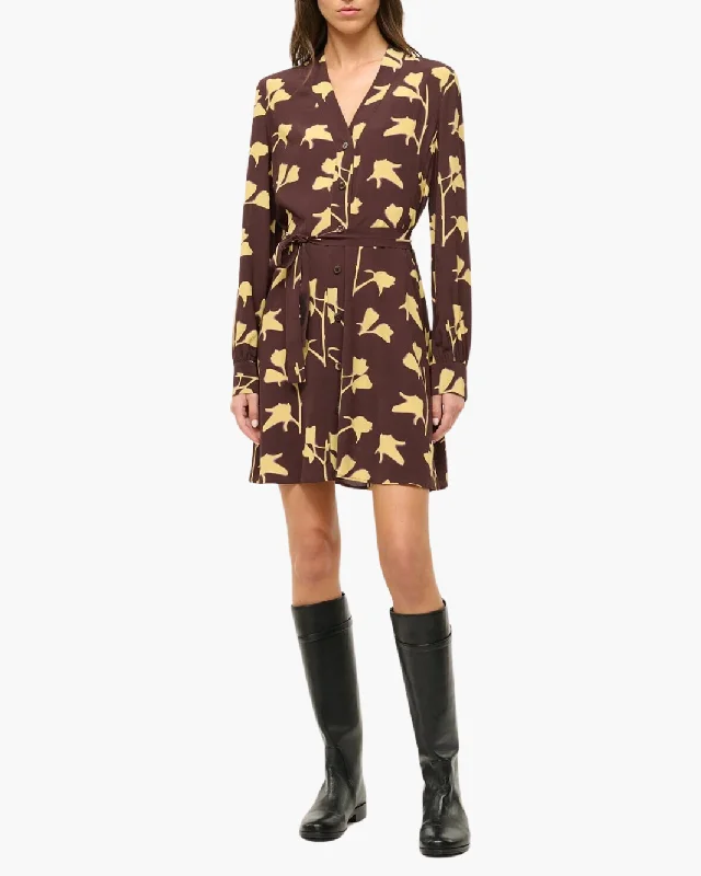 Mini dresses with pleated skirts for a classic lookBABS DRESS IN EARTH PRESSED FLORAL