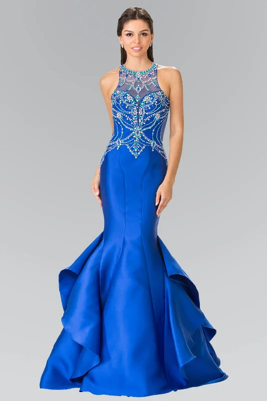 Wedding guest dresses with high - low hems and floral appliquesProm Long Formal Halter Dress Mermaid Gown
