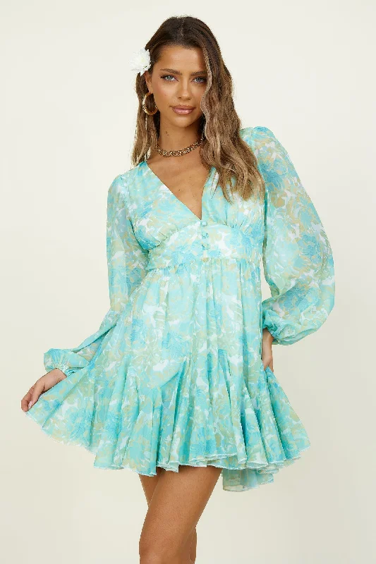 Printed mini dresses for a casual day outBreathe Slowly Dress Blue