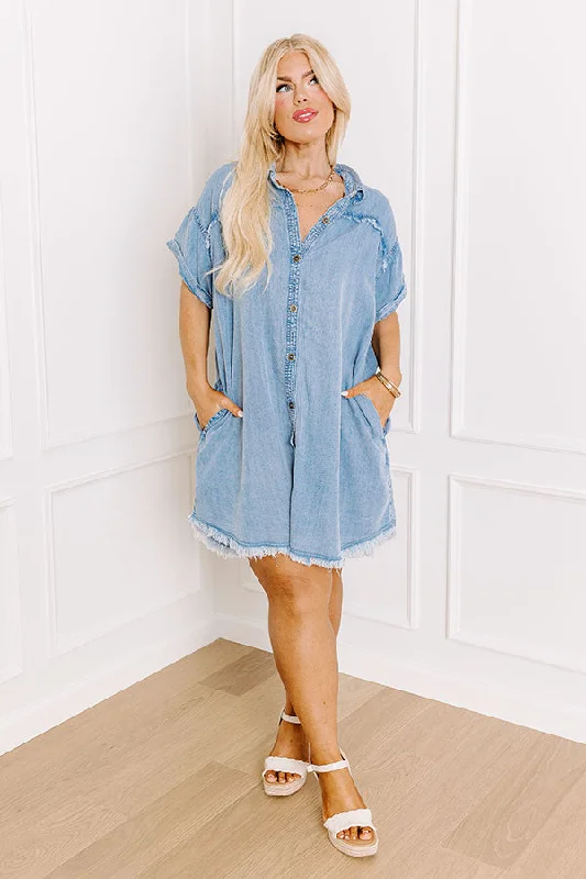 Mini dresses with criss - cross backs for a flirty lookCafe Chic Chambray Mini Dress Curves
