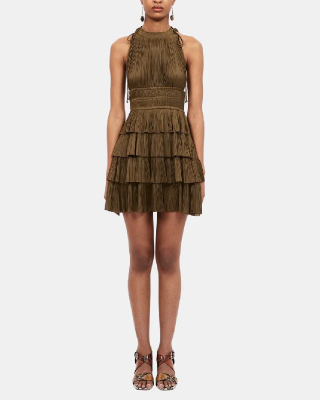 Mini dresses with fringe for a bohemian styleCECILY DRESS IN OLIVE