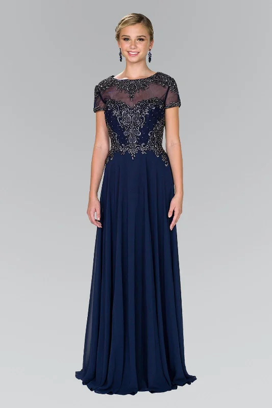 Wedding guest dresses with patchwork designs for a unique lookLong Short Sleeve Evening Formal Dress