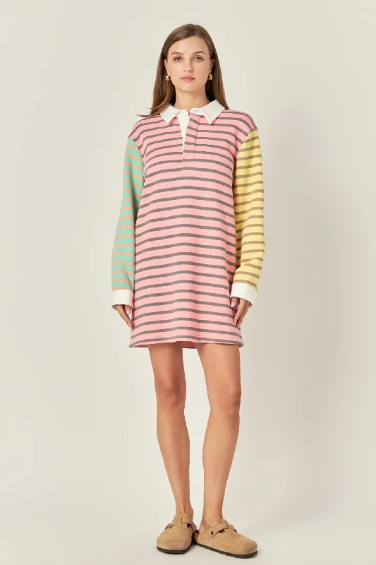 Mini dresses with gathered skirts for a voluminous effectThe Striped Edit Dress