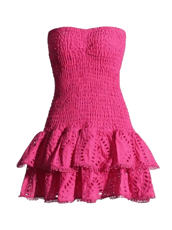 Mini dresses with asymmetric hems for a fashion - forward lookCora Strapless Print Mini Dress - Hot Pink