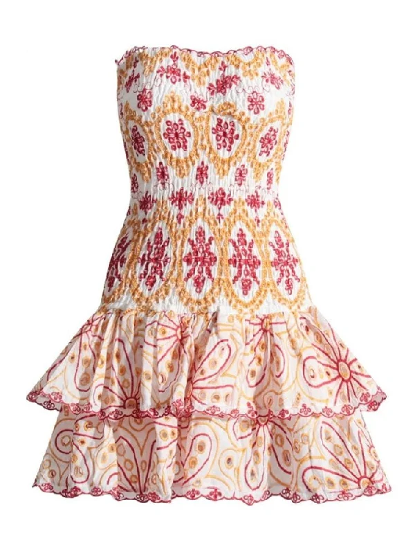 Metallic mini dresses for a glamorous eventCora Strapless Print Mini Dress - Red Print