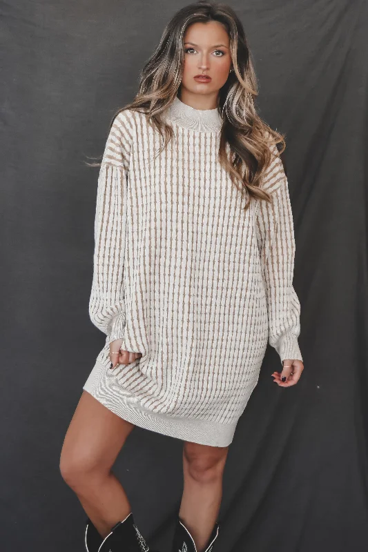 Mini dresses with tassel accents for a fun touchCan We Take A Minute Cream Cable Knit Sweater Mini Dress