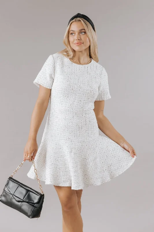 Velvet mini dresses for autumn weddingsCream Sequin Tweed Mini Dress - FINAL SALE