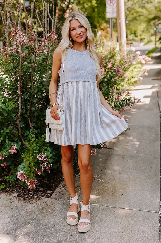 Velvet mini dresses for autumn weddingsCute Smile Stripe Mini Dress in Grey