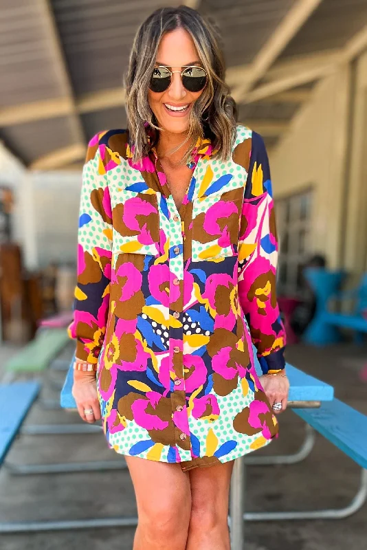 Mini dresses with empire waists for a flattering fitKarlie Floral Dot Abstract Button Down Shirt Dress