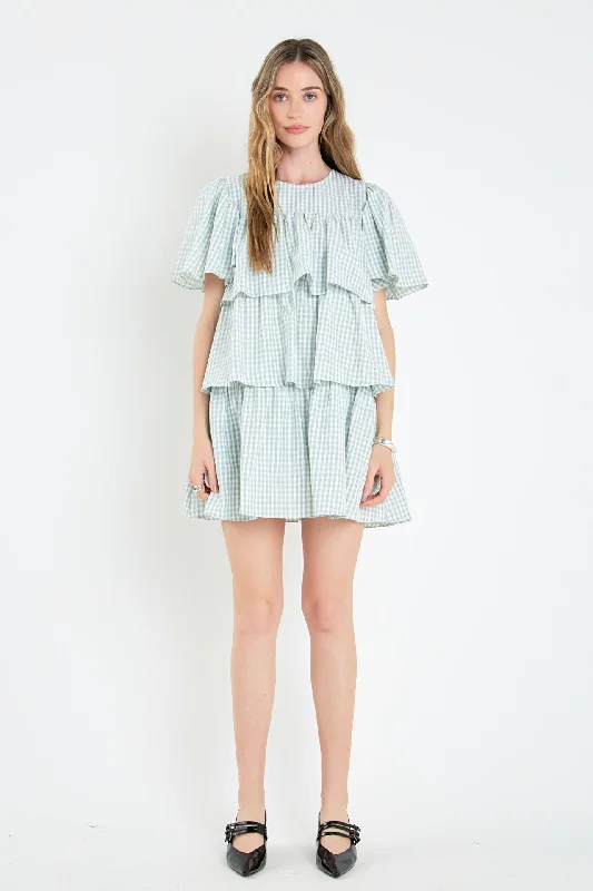 Printed mini dresses for a casual day outGingham Print Tiered Dress