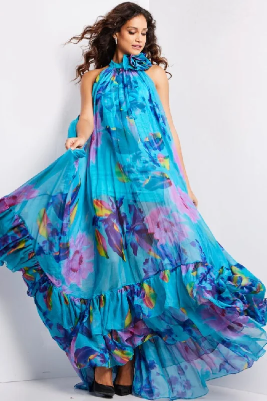 Metallic maxi dresses for a glamorous New Year's Eve party Metallic maxi dresses for a glamorous New Year's Eve party Jovani 38721 Long Printed A Line Ruffle Formal Prom Dress