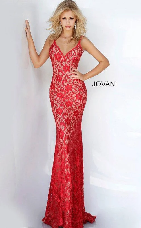 Metallic wedding guest dresses for a glamorous weddingJovani 00782 Long Formal Lace Prom Dress