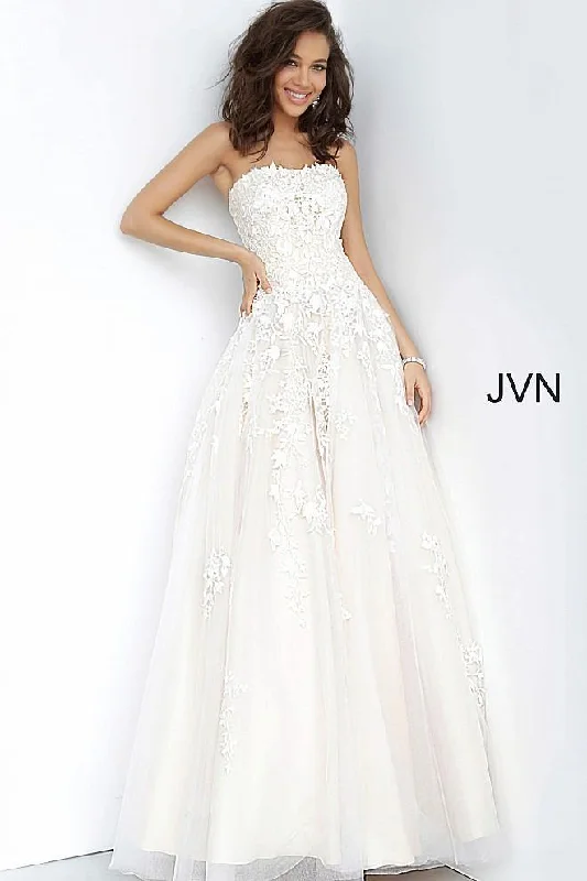 Sleeveless wedding guest dresses with ruffled hemsJovani 1831 Long Ball Gown