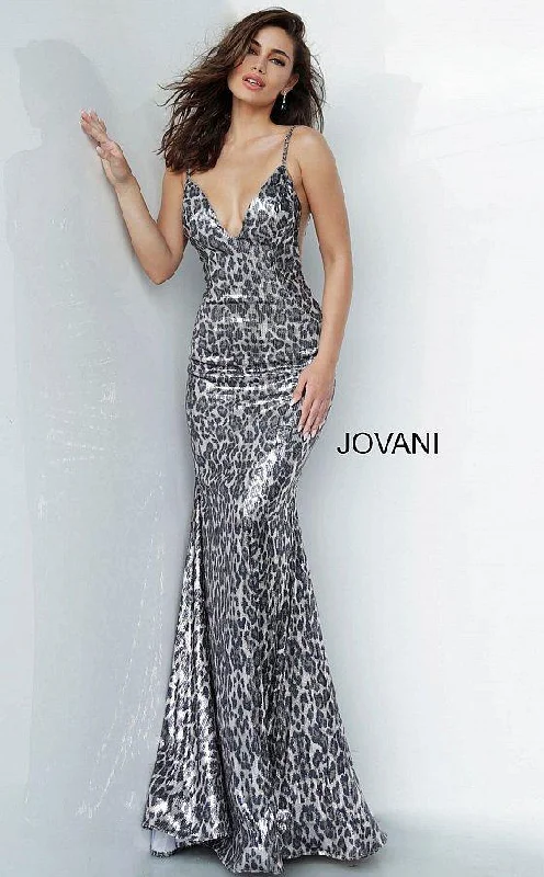 Wrap - style wedding guest dresses with bow accentsJovani 4087 Prom Long Animal Print Dress