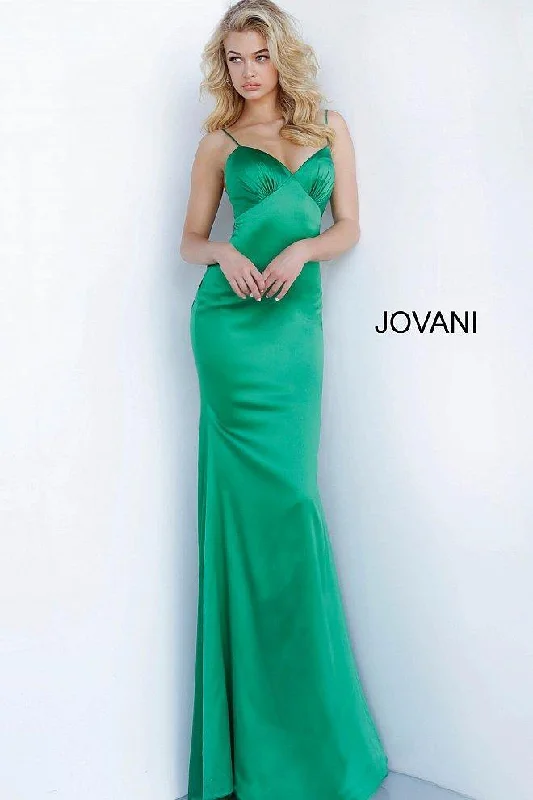 Wedding guest dresses with pom - pom trims for a playful lookJovani 67862 Long Satin Prom Dress