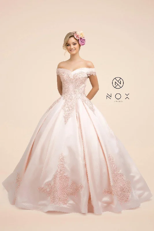 Mini wedding guest dresses with glittery accents for a trendy lookLace Applique Ball Gown Long Prom Dress