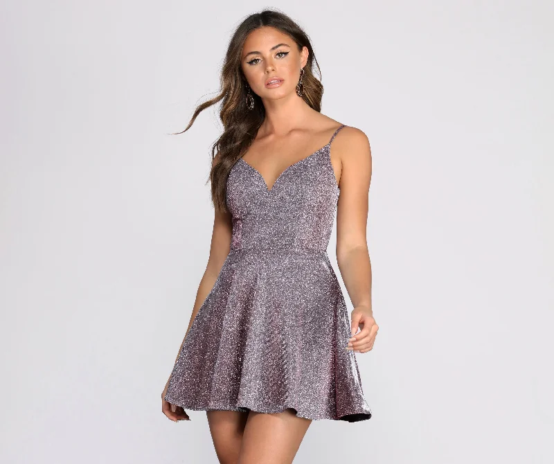 Mini dresses with puff sleeves for a vintage lookLayla Metallic Skater Dress