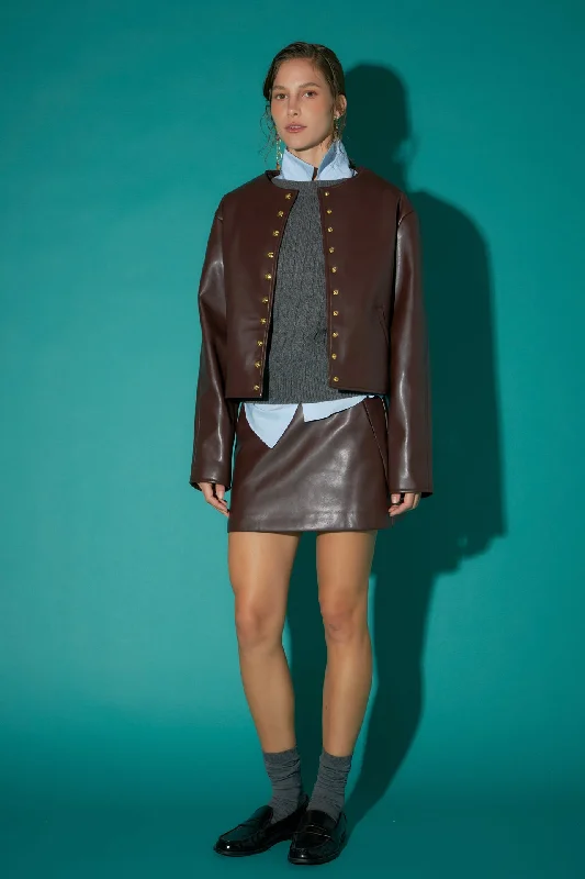 Sheer mini dresses with lace insertsFaux Leather Skort