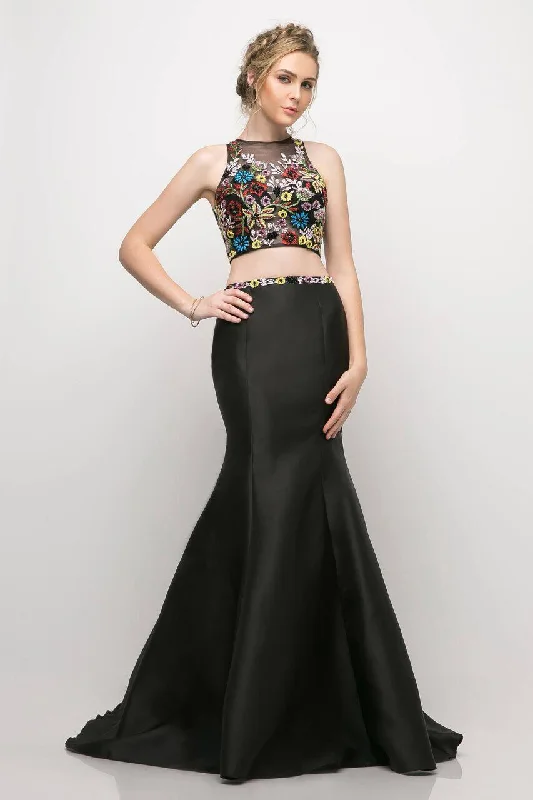 Wedding guest dresses with keyhole backs and flowing fabricsCinderella Divine CD84267 Long Beaded Floral Two Piece Set Mermaid Prom Gown