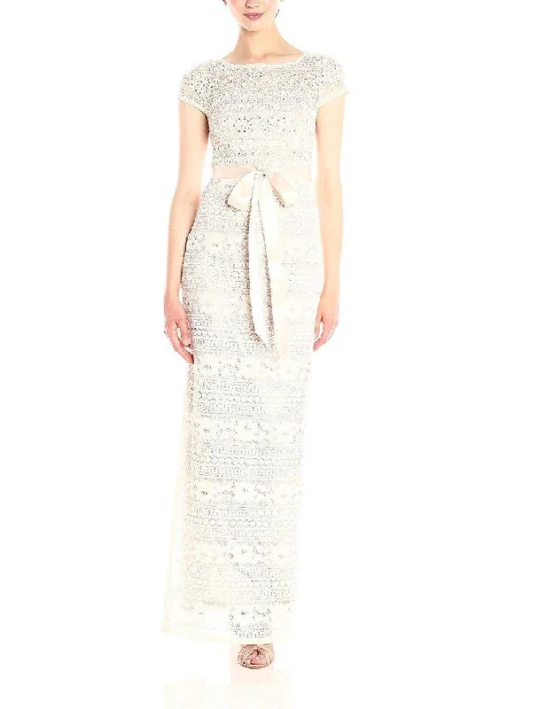 Geometric - printed wedding guest dresses for a modern weddingAdrianna Papell AP1E201603 W Long Crew Neck Short Sleeve Formal Lace Dress