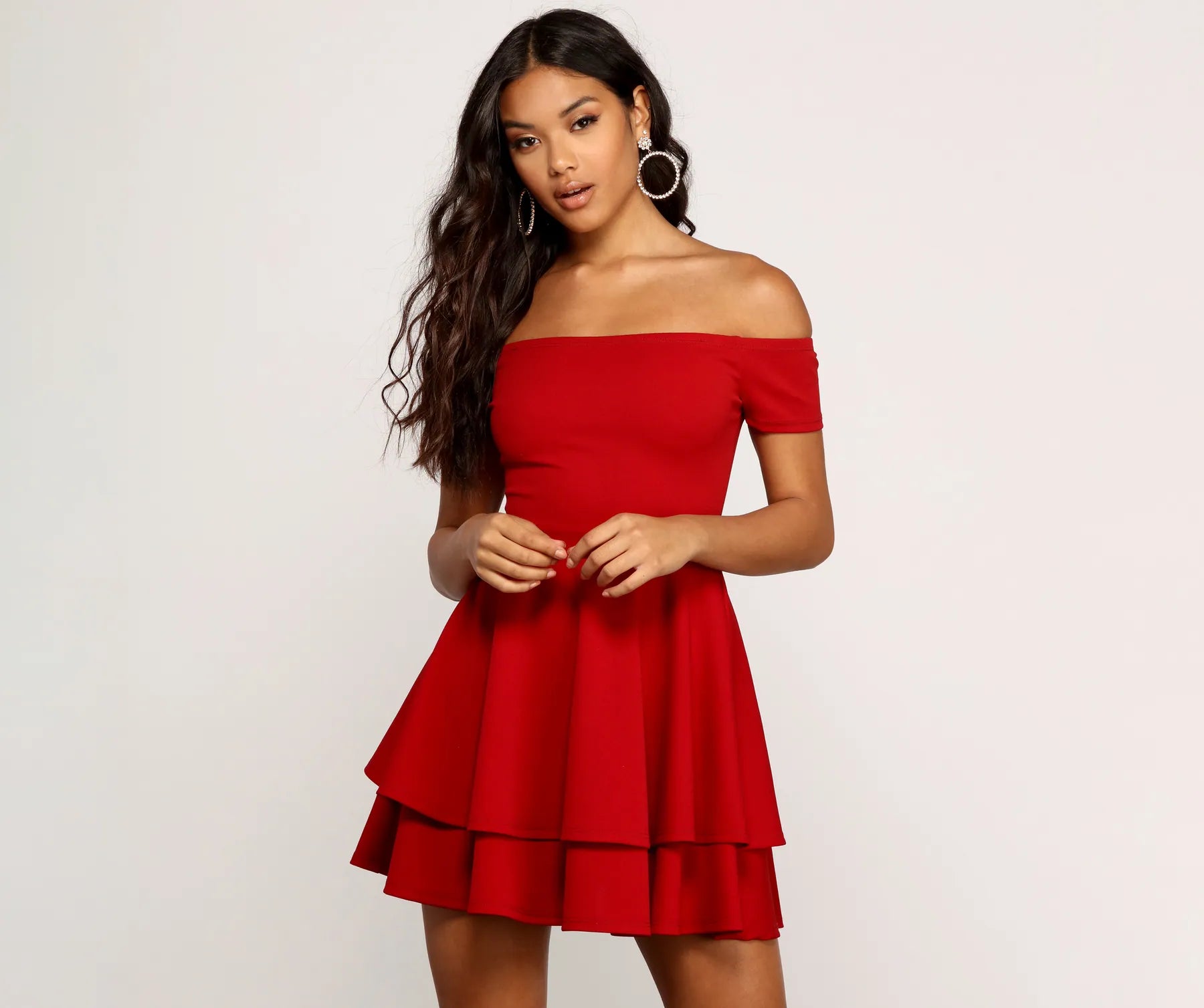 Mini dresses with one - shoulder designsMain Flame Off Shoulder Dress