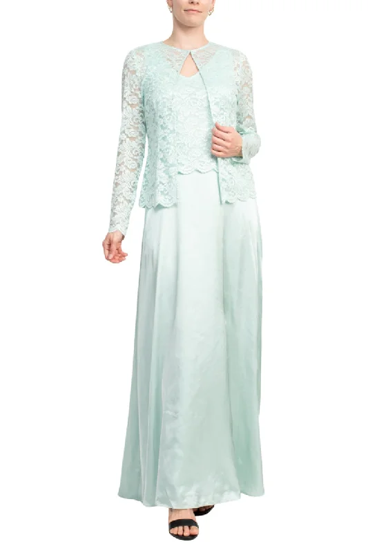 Satin maxi dresses with a high - low hem for a modern twist Satin maxi dresses with a high - low hem for a modern twist Marina 267234 Long Formal Mother of the Bride Lace Jacket Dress