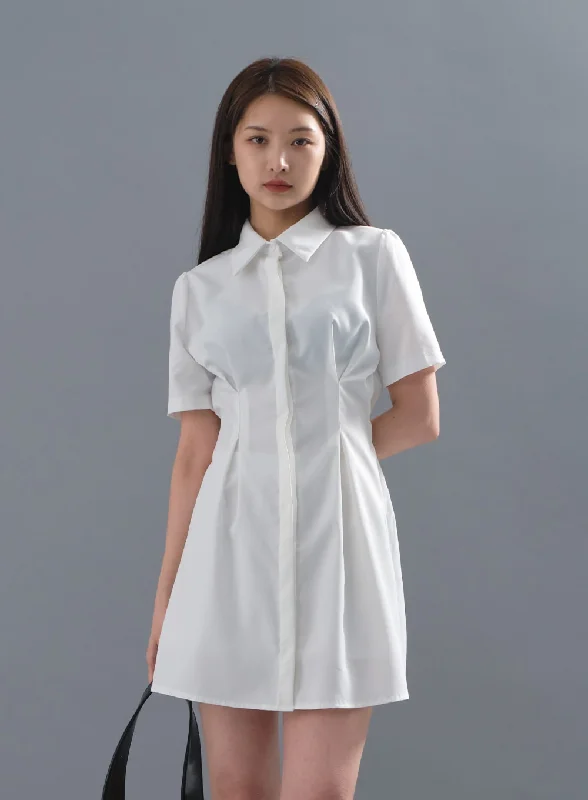 Mini dresses with off - the - shoulder stylesMilky Pintuck Shirt Dress CM10