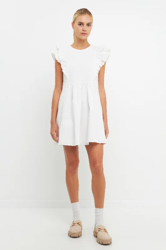 Mini dresses with gathered skirts for a voluminous effectMixed Media Ruffled Mini Dress