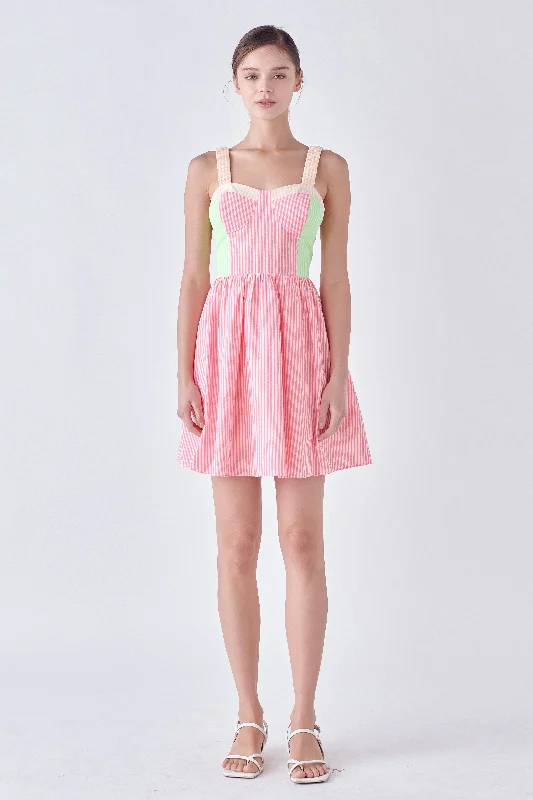Mini dresses with button - down frontsMulti Color Striped Mini Dress