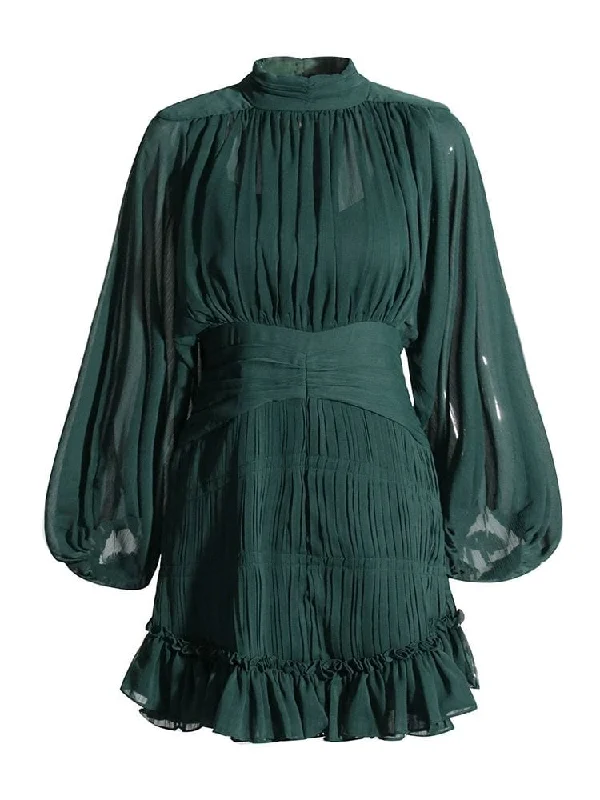 Strapless mini dresses for a beach vacationNicola Long Sleeve Mini Dress - Emerald Green