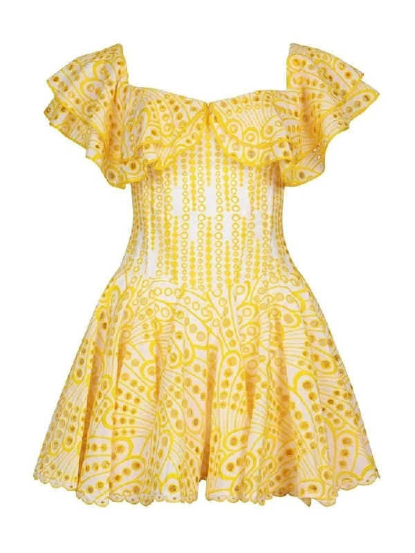 Mini dresses with pocket details for added functionalityNicole Print Mini Dress -  Yellow Print