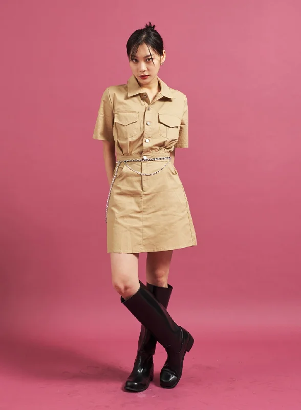 Mini dresses with mesh panels for a sexy and trendy lookPocketed Cargo Mini Dress CJ28