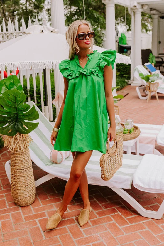 Linen mini dresses for a breathable summer optionPretty Chic Ruffle Mini Dress in Kelly Green