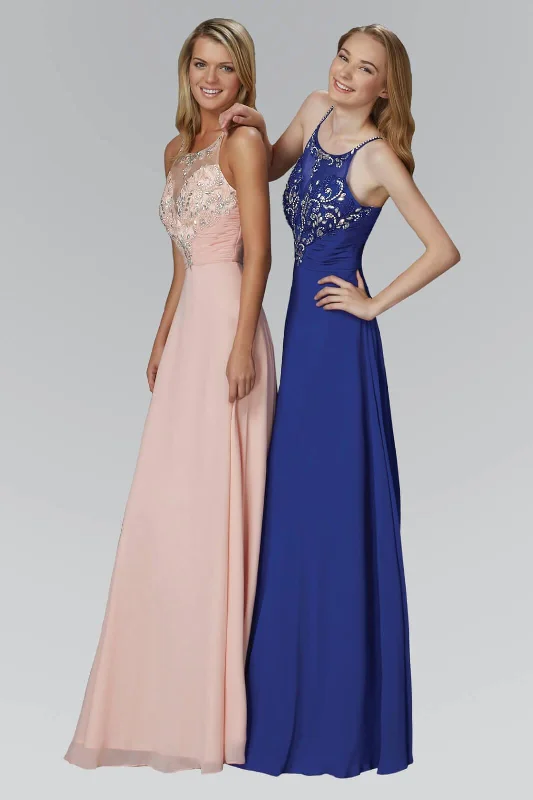 Wedding guest dresses with high - low hems and floral appliquesProm Long Chiffon Spaghetti Straps Evening Formal Dress