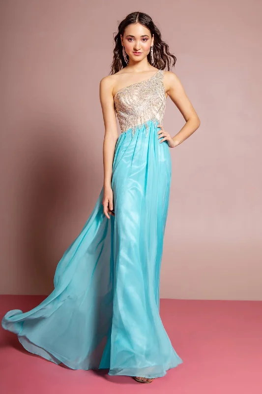 One - shoulder wedding guest dresses with beaded detailsProm Long Dress One Shoulder Chiffon Gown