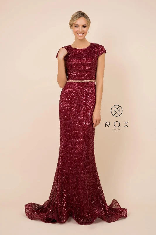 Ruffled - sleeve wedding guest dresses in light blue for a spring weddingProm Long Formal Sequined Mermaid Dress