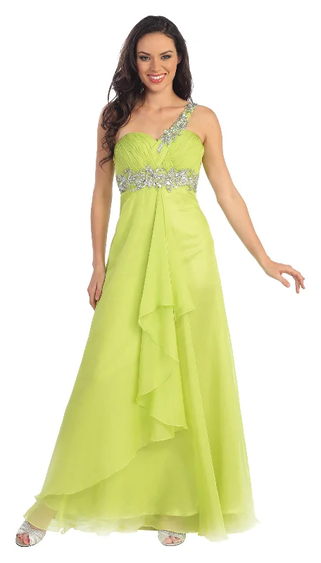 Lace - trimmed wedding guest dresses in blush pinkProm Long One Shoulder Chiffon Formal Dress
