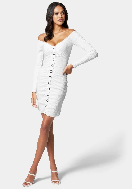 Mini dresses with abstract prints for an artistic lookRib Knit Snap Jersey Dress