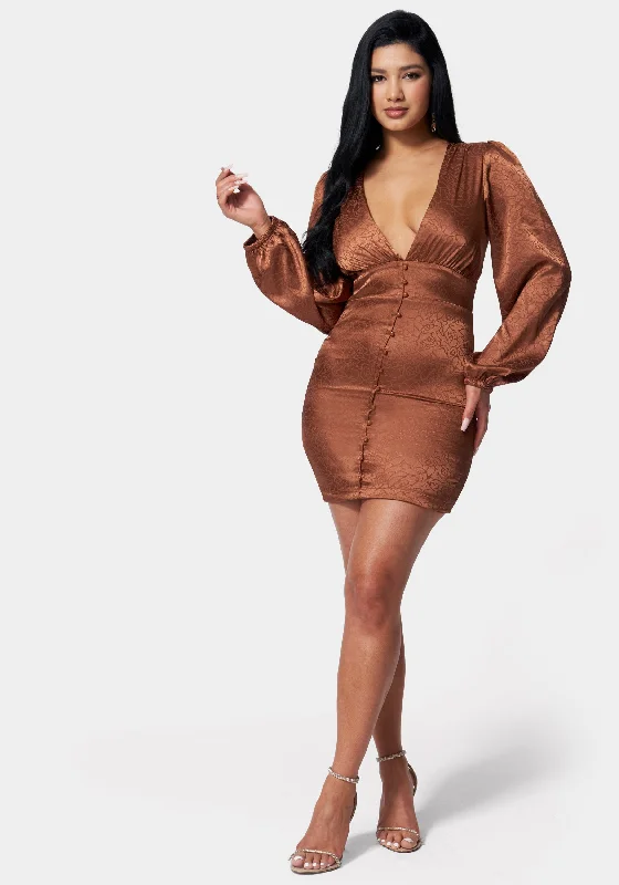 Polyester mini dresses for easy careSatin Button Up Jacquard Mini Dress