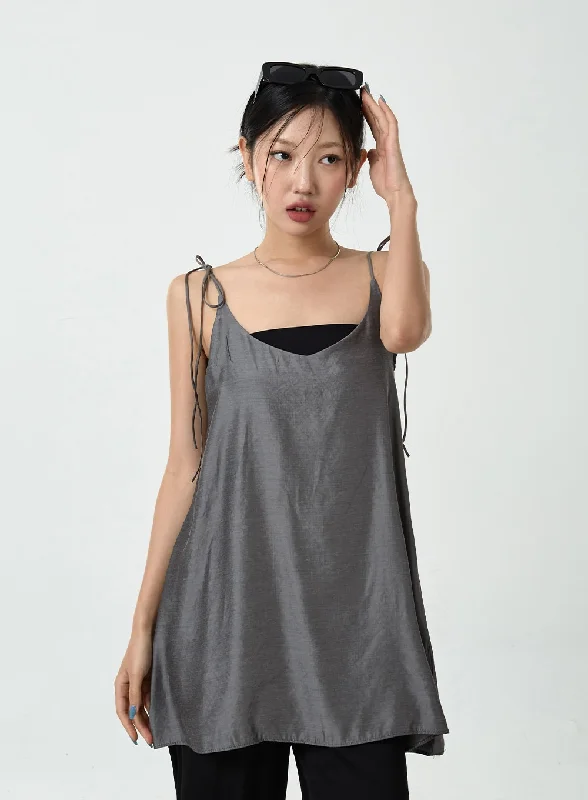 Mini dresses with ruched bodices for a feminine touchSatin Layered Sleeveless Mini Dress CU15