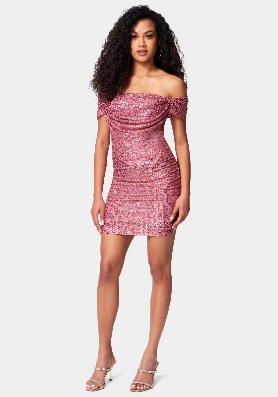 Mini dresses with high - low hems for a modern twistSequin Drapey Ruched Mini Dress