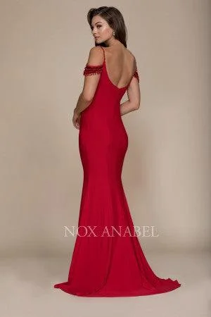 Polka - dot - printed wedding guest dresses with short sleevesLong Off The Shoulder Prom Gown Formal Red Dress