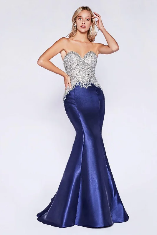 One - shoulder wedding guest dresses with beaded detailsCinderella Divine CD84099 Sexy Strapless Long Prom Dress