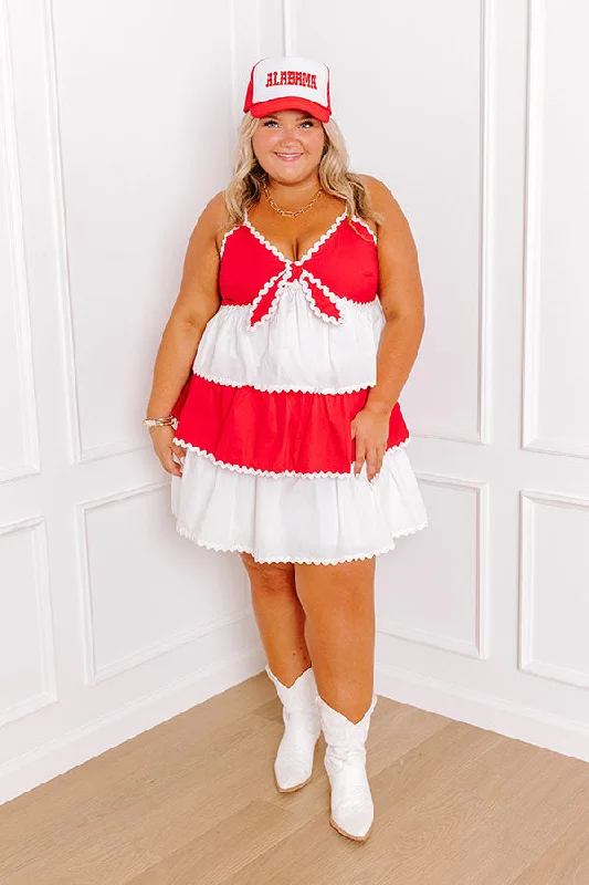 Mini dresses with bow accents for a sweet lookSpirit Squad Tiered Mini Dress in Red/White Curves