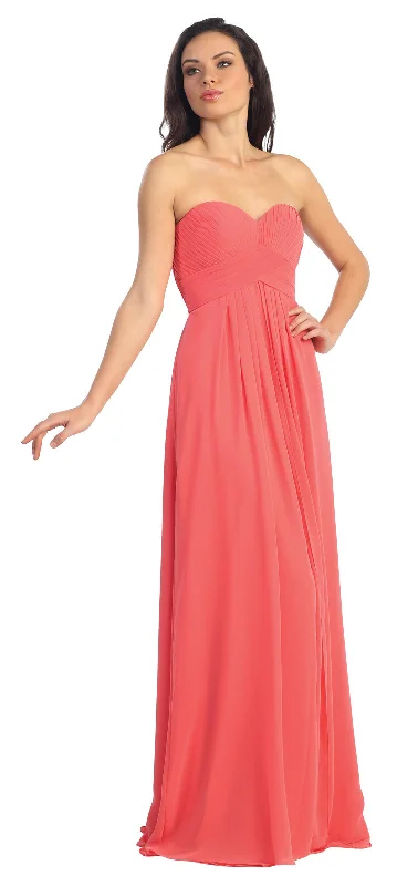 Sleeveless wedding guest dresses with ruffled hemsStrapless Bridesmaid Long Formal Dress