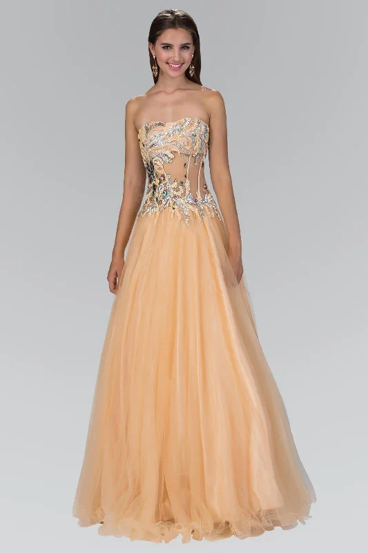 Mini wedding guest dresses with glittery accents for a trendy lookStrapless Long Prom Dress Formal Evening Gown