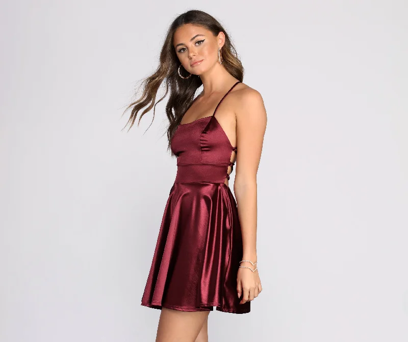 Leather mini dresses for a edgy styleStylish Satin Skater Dress