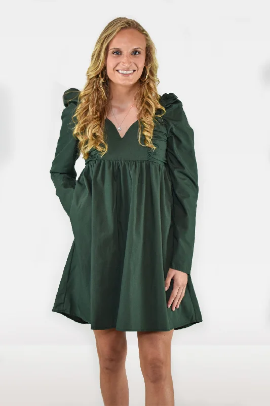 Leather mini dresses for a edgy styleSweetheart Neckline Long Sleeve Mini Dress with Puff Shoulder Detail by Entro Clothing