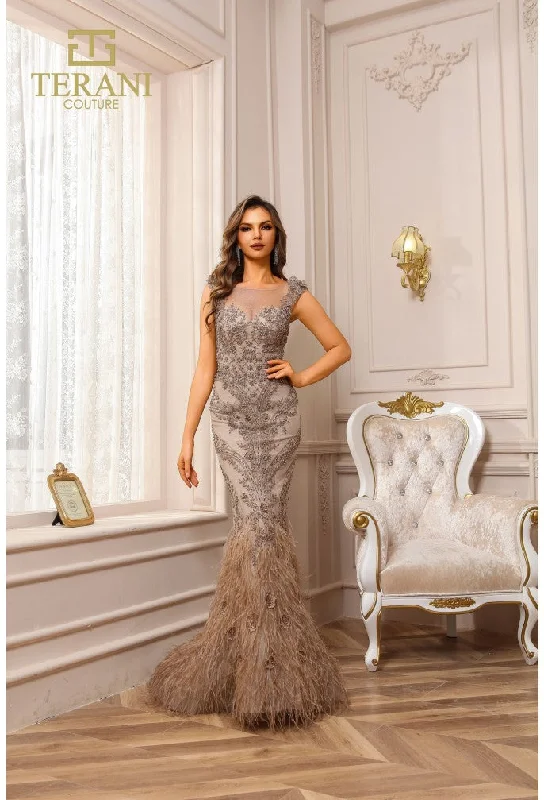 Maxi dresses with balloon sleeves for a vintage - inspired style Maxi dresses with balloon sleeves for a vintage - inspired style Terani Couture 251GL4198 Beaded Long Formal Evening Fitted Prom Dress