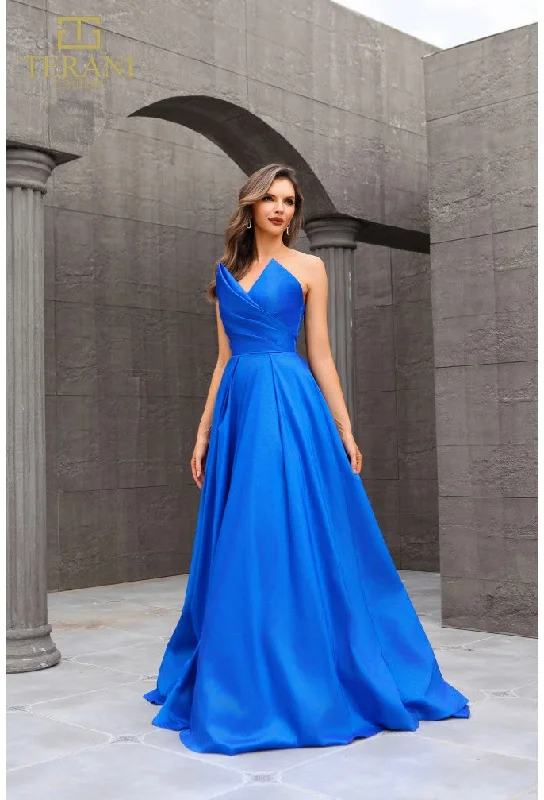 Satin maxi dresses with a high - low hem for a modern twist Satin maxi dresses with a high - low hem for a modern twist Terani Couture 251P4060 Long A Line Evening Formal Prom Dress